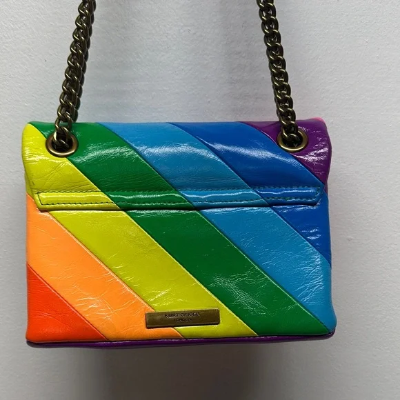 Kurt Geiger Mini Kensington Bag Purse Rainbow Striped Colorful Leather Crossbody - Picture 6 of 14